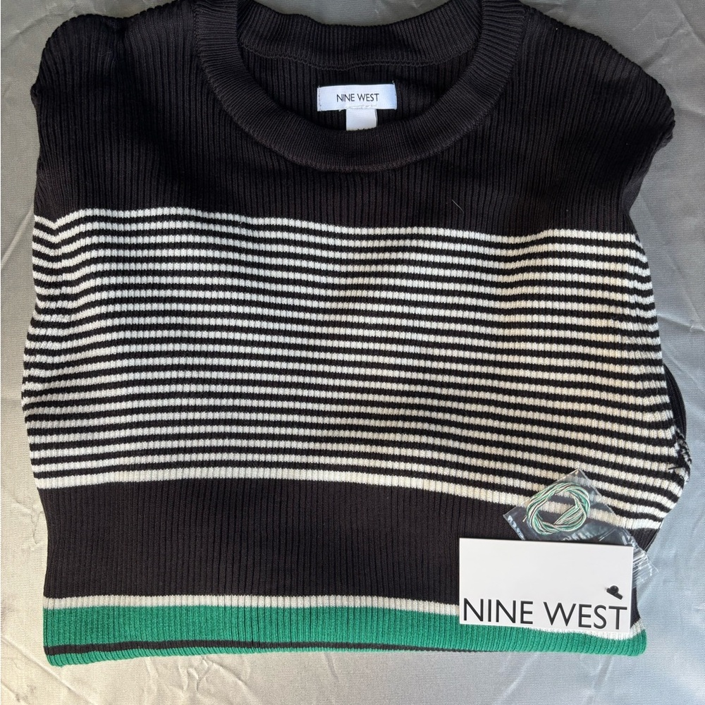 Nine West women’s Sweater with Black, White and Green Stripes